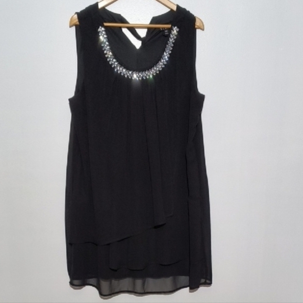 🔥 En Focus Women Black Sleeveless Accent Embellished Stones Dress Size 20W
